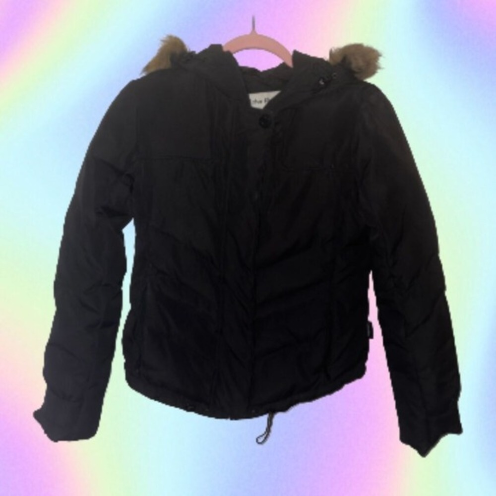 Size XS Fur‎ Hood Y2K Olive Green Jacket